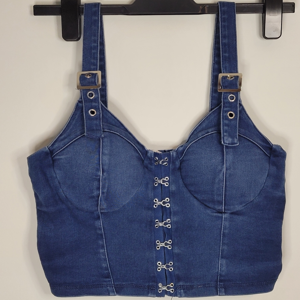 Denim Corset Bralette - Blue